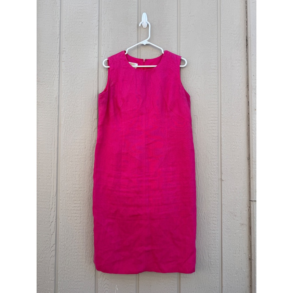Talbots 12W Linen Dress Hot Pink Sheath Sleeveless Irish Linen Slit